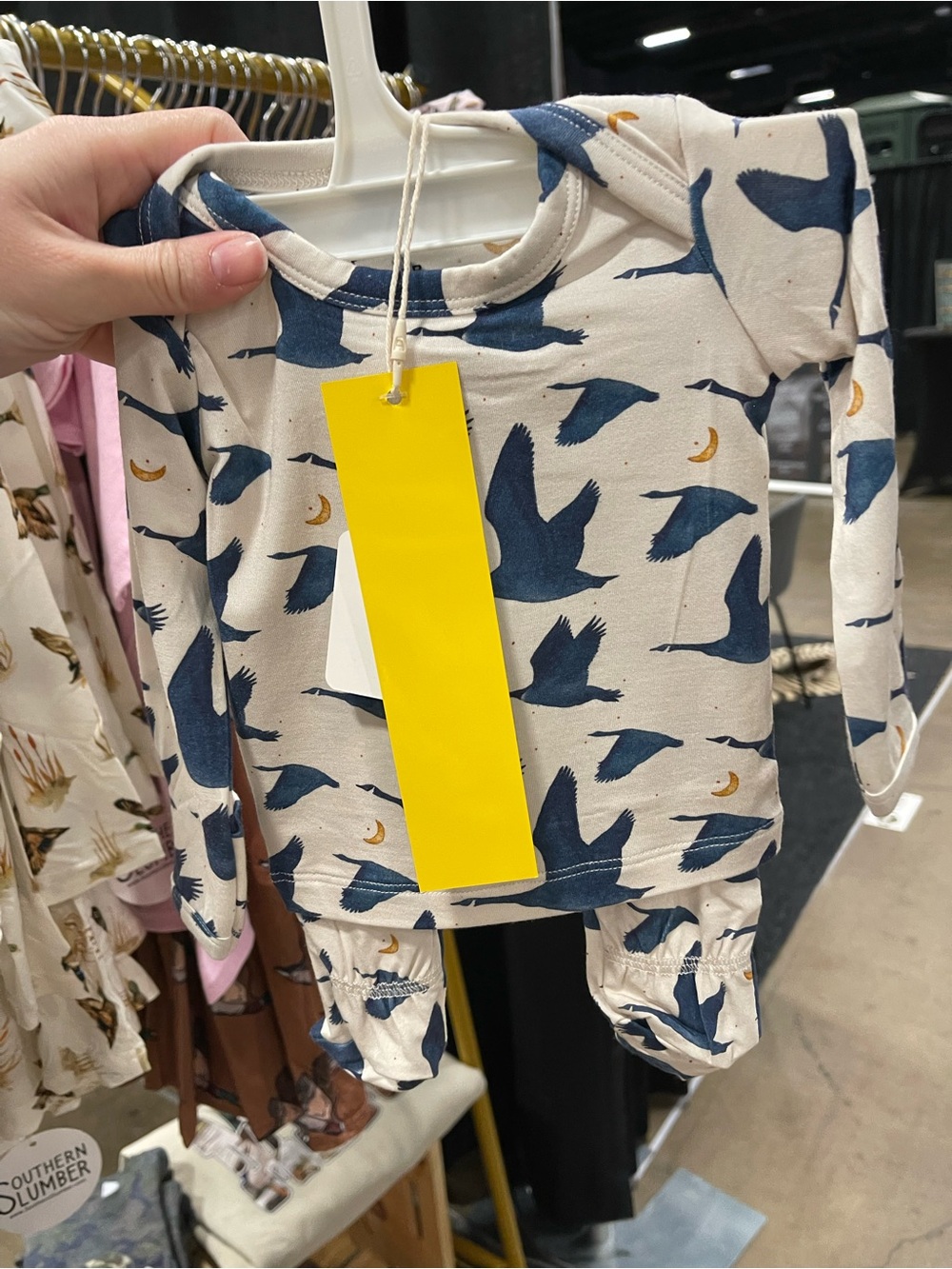 Source Unknown Cream and Navy Bird Print Kids Pajama Set